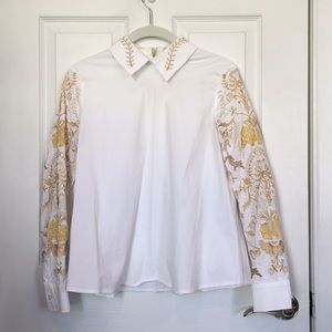 Vivetta A-line, Gold Embroidered Poplin Blouse 38